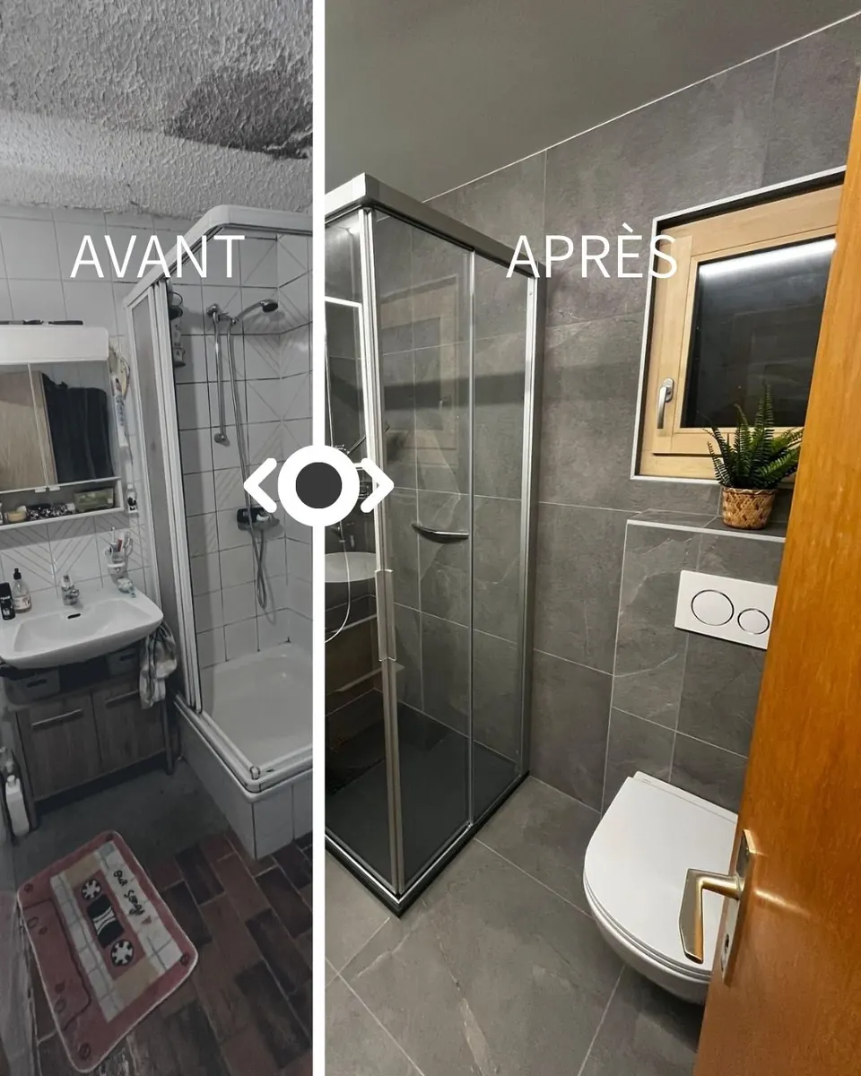 Avant après rénovation salle de bain Nendaz