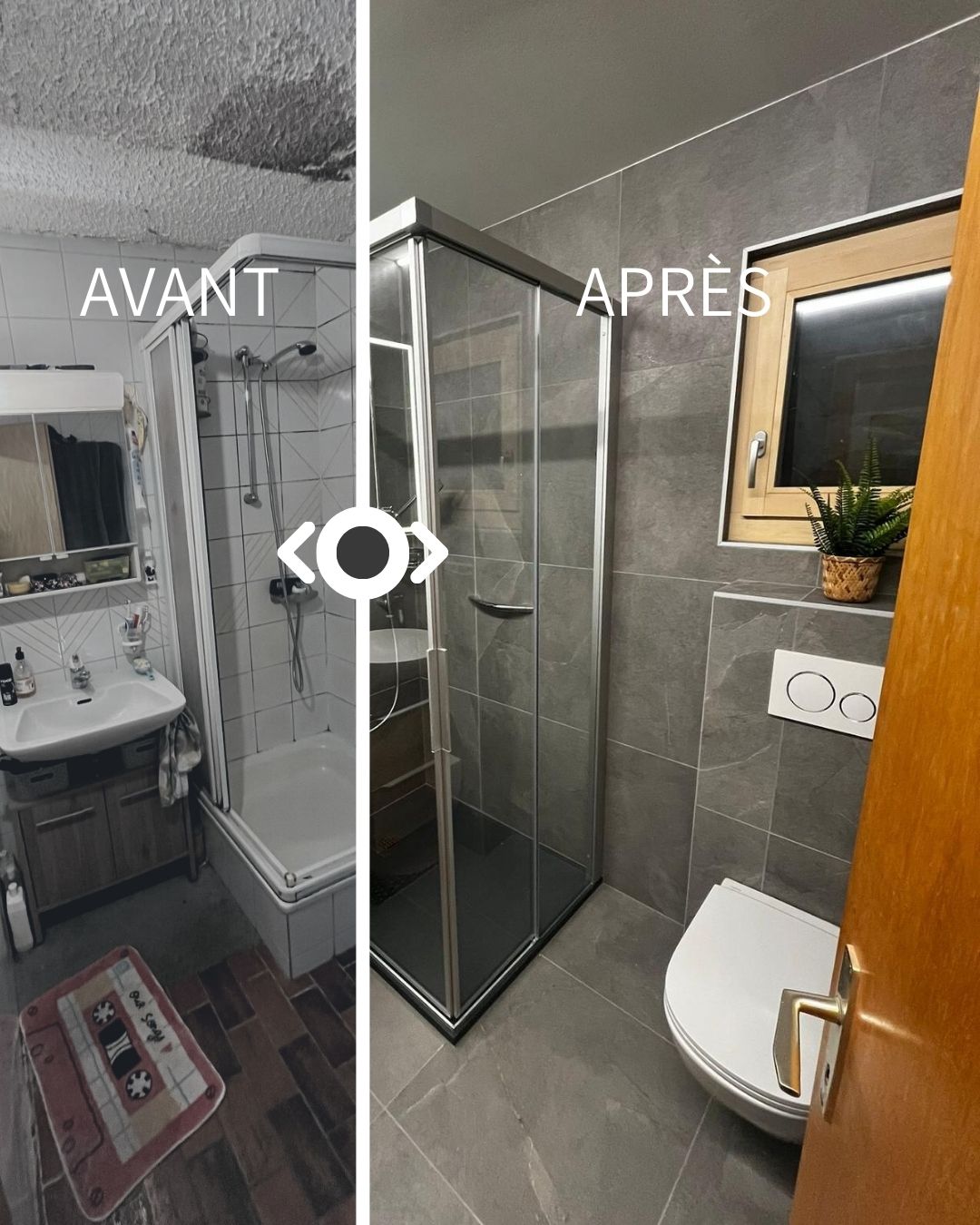Avant après rénovation salle de bain Nendaz