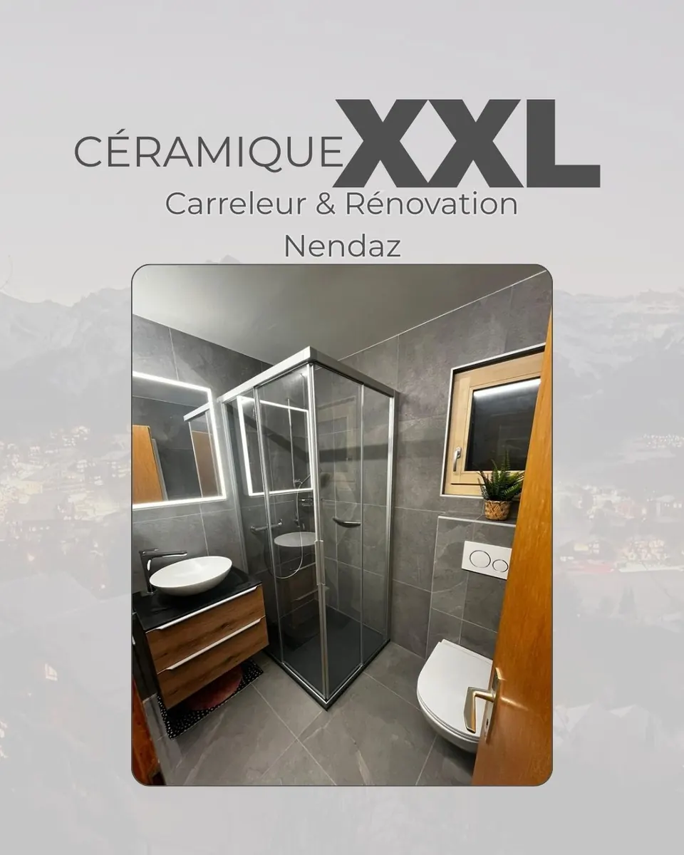 Rénovation salle de bain à Nendaz : douche italienne avec carrelage grès cérame